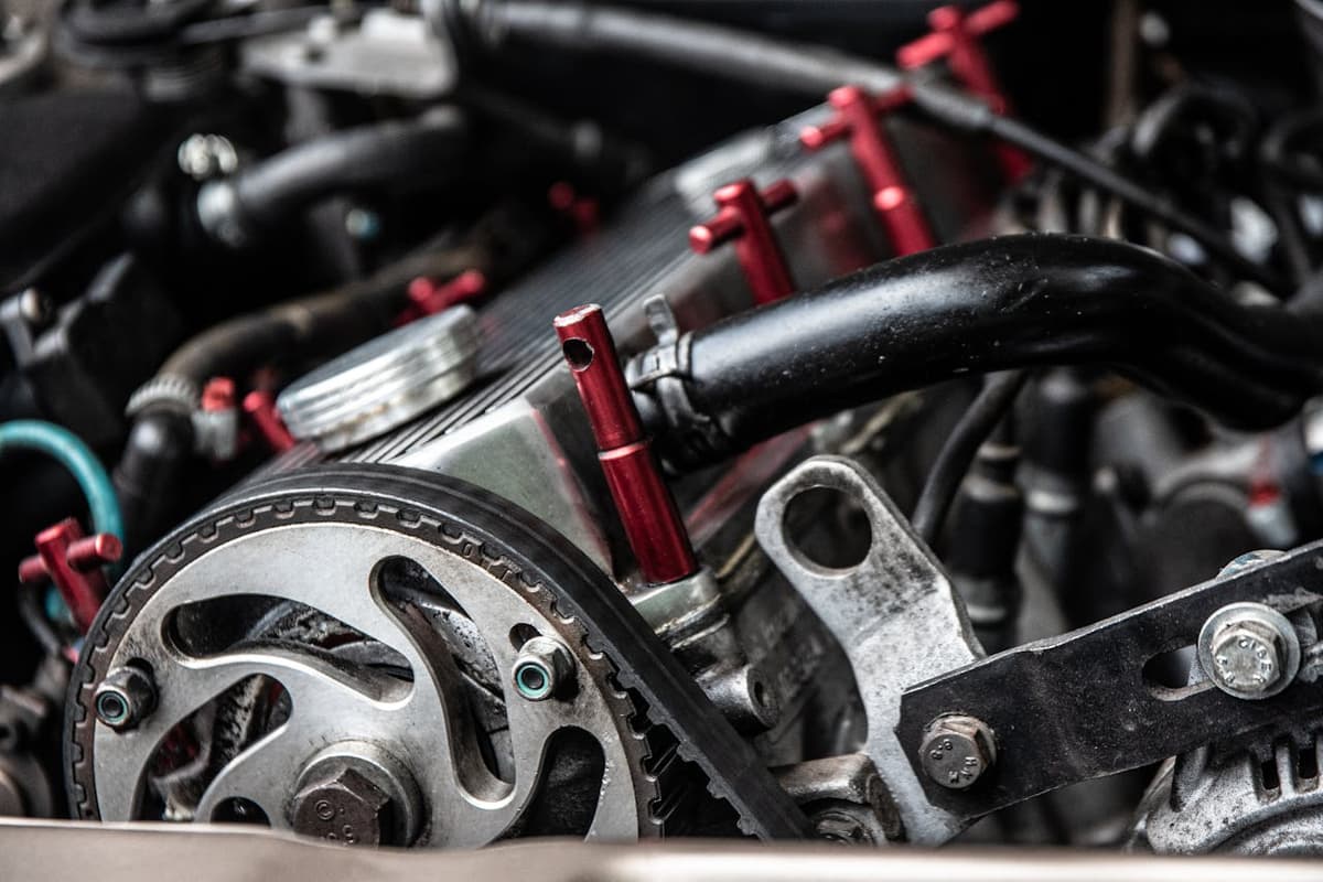 Mechanic working on engine at R P Motors Birmingham